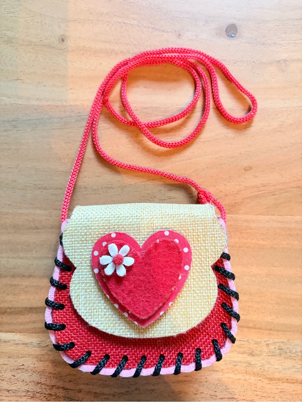 Mini Red Heart Accent Felt Handmade Crossbody Bag - Firenze Florence